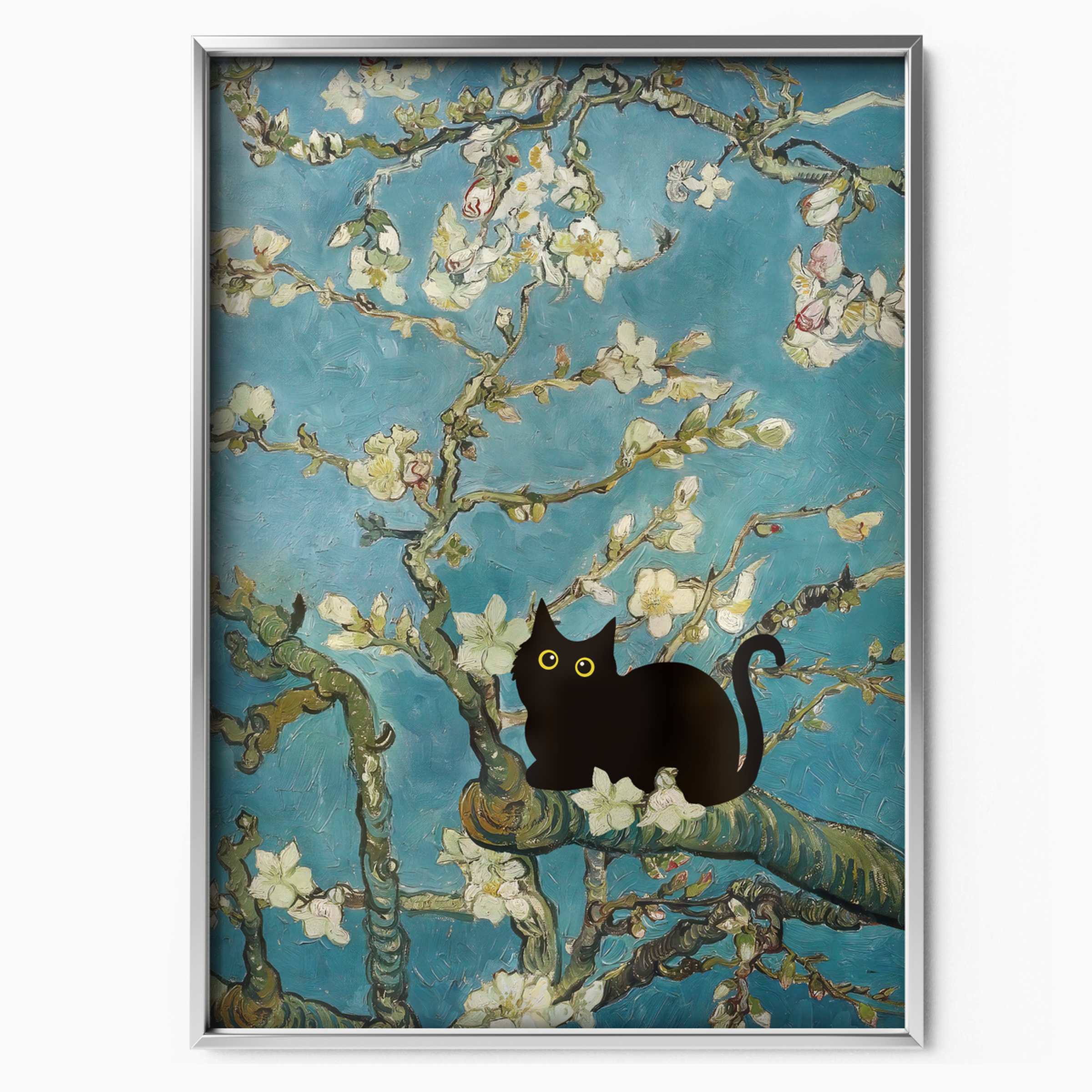 Black Cat In Van Gogh Almond Blossoms