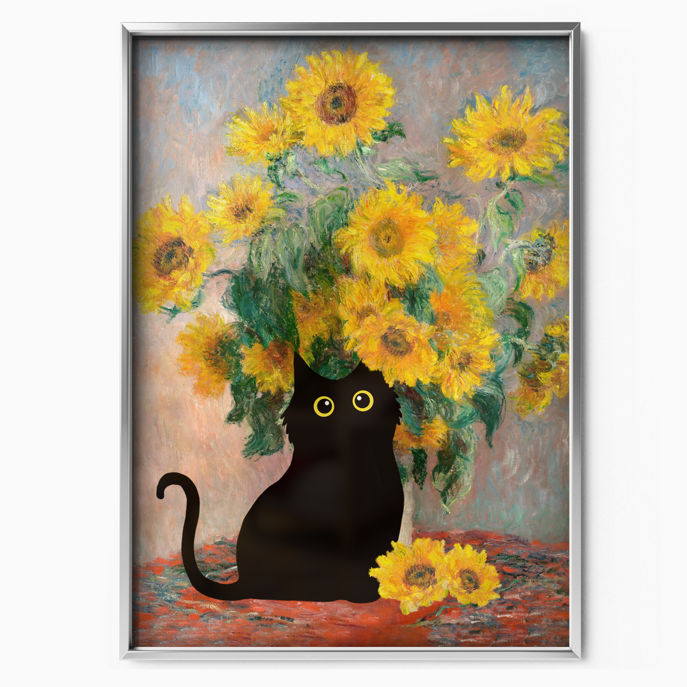 Black Cat With Van Gogh Sunflowers