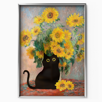 Black Cat With Van Gogh Sunflowers