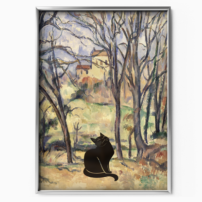 Black Cat X Cezanne Trees And Houses In Provence