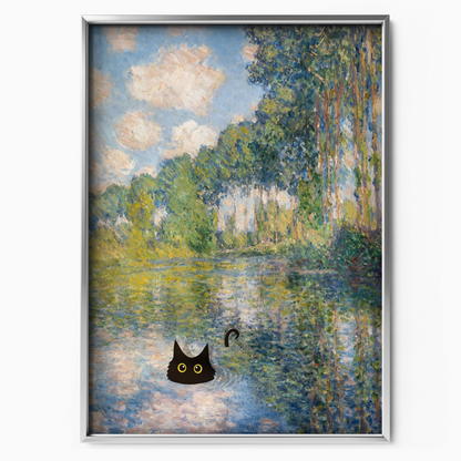 Cat By Monet River Landscapeat
