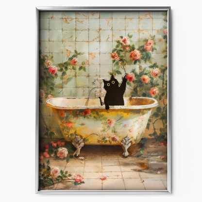 Cat In Vintage Floral Bathtub