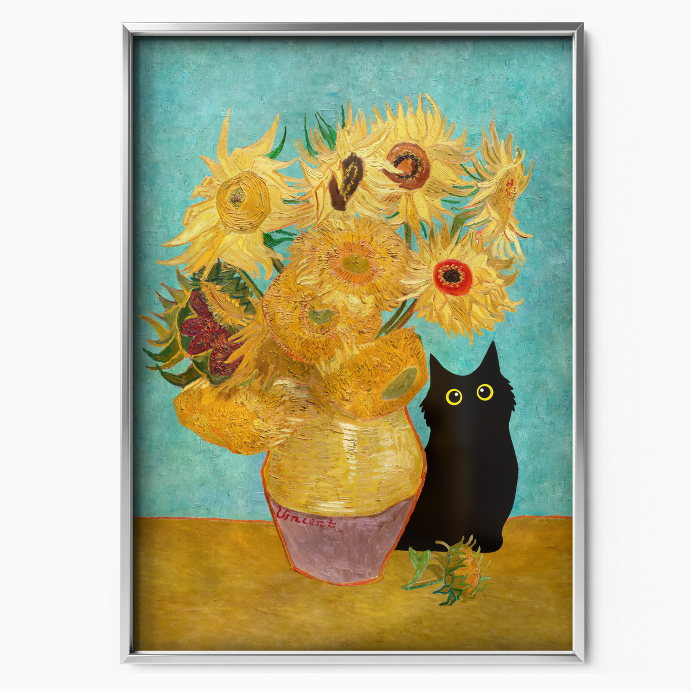 Curious Cat Van Gogh Sunflowers