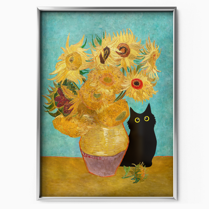 Curious Cat Van Gogh Sunflowers