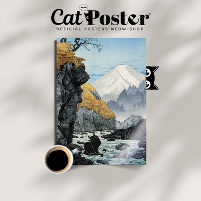Black Cat By Mount Fuji Cat