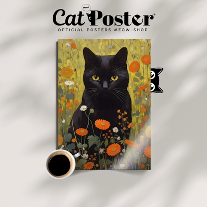 Black Cat In Blooming Field
