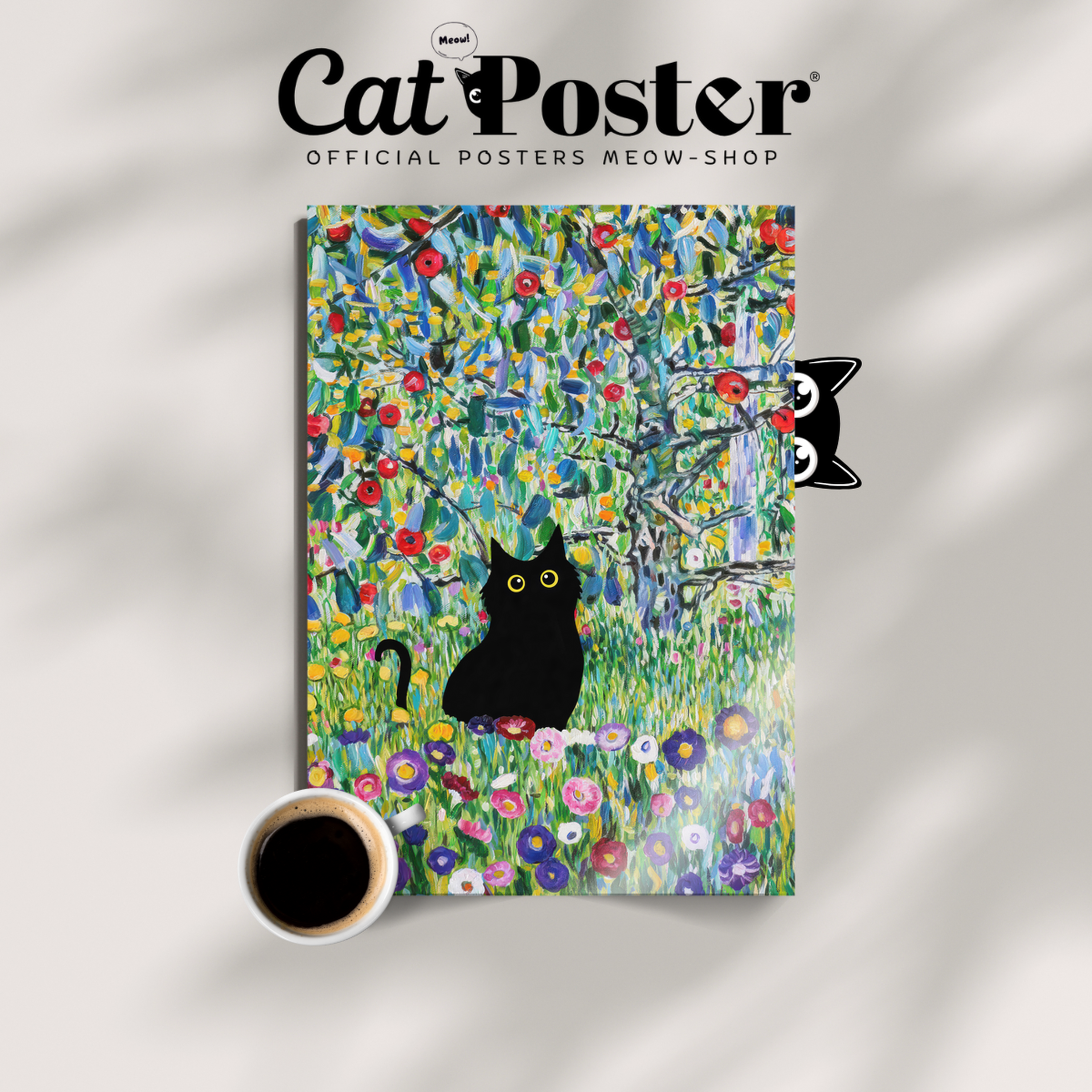 Black Cat In Klimt Flower Meadow