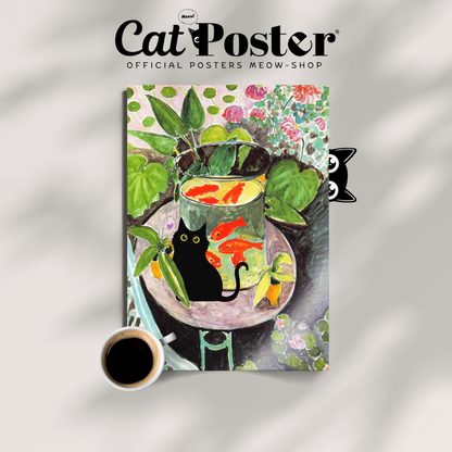 Black Cat With Goldfish Flowers