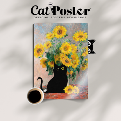 Black Cat With Van Gogh Sunflowers
