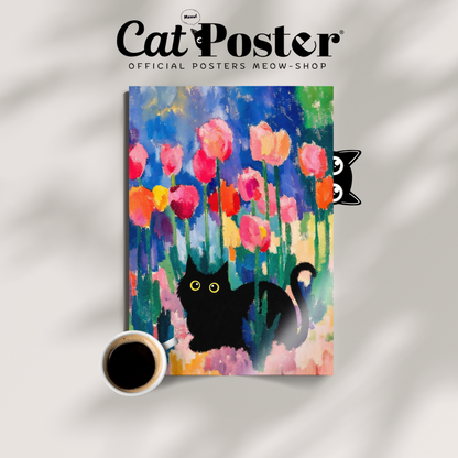 Cat In Monet Tulips