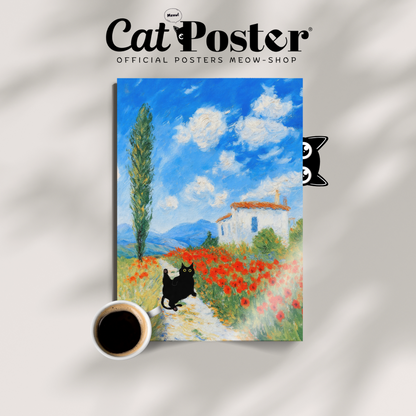 Cat On A Poppy Path
