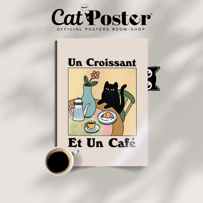 Cat Un Croissant Et Un Cafe