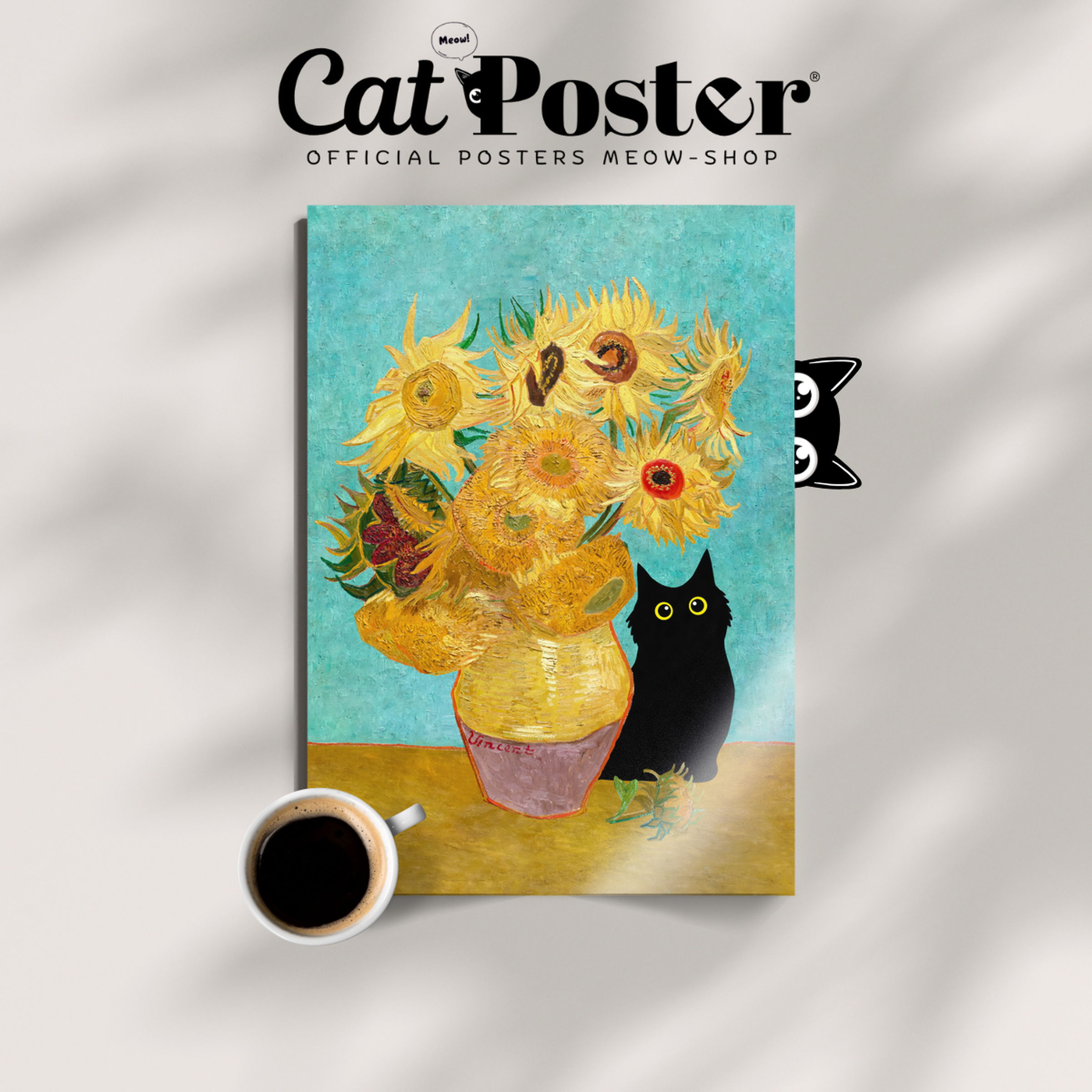 Curious Cat Van Gogh Sunflowers