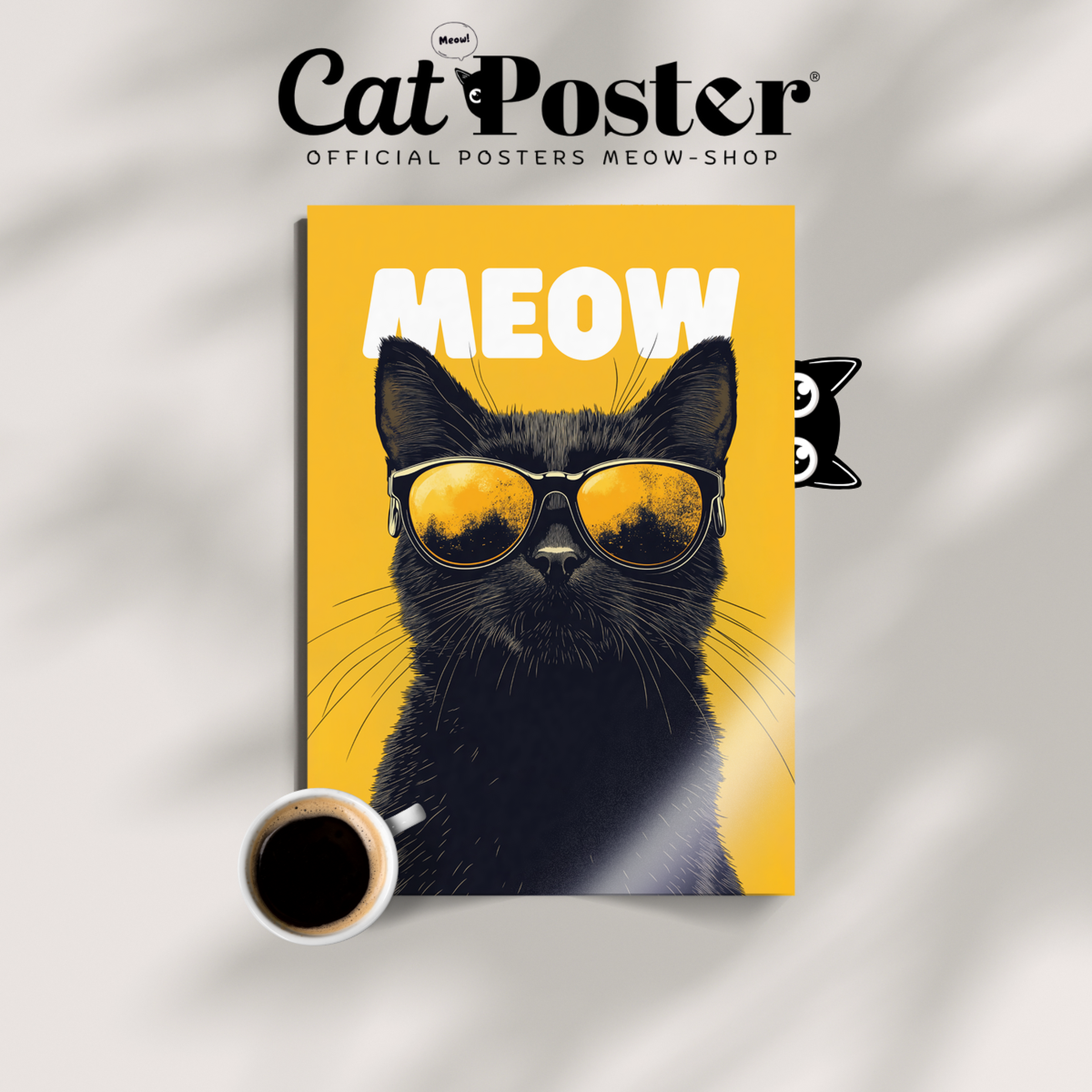Groovy Black Cat Yellow Meow