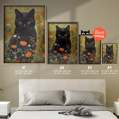 Black Cat In Blooming Field