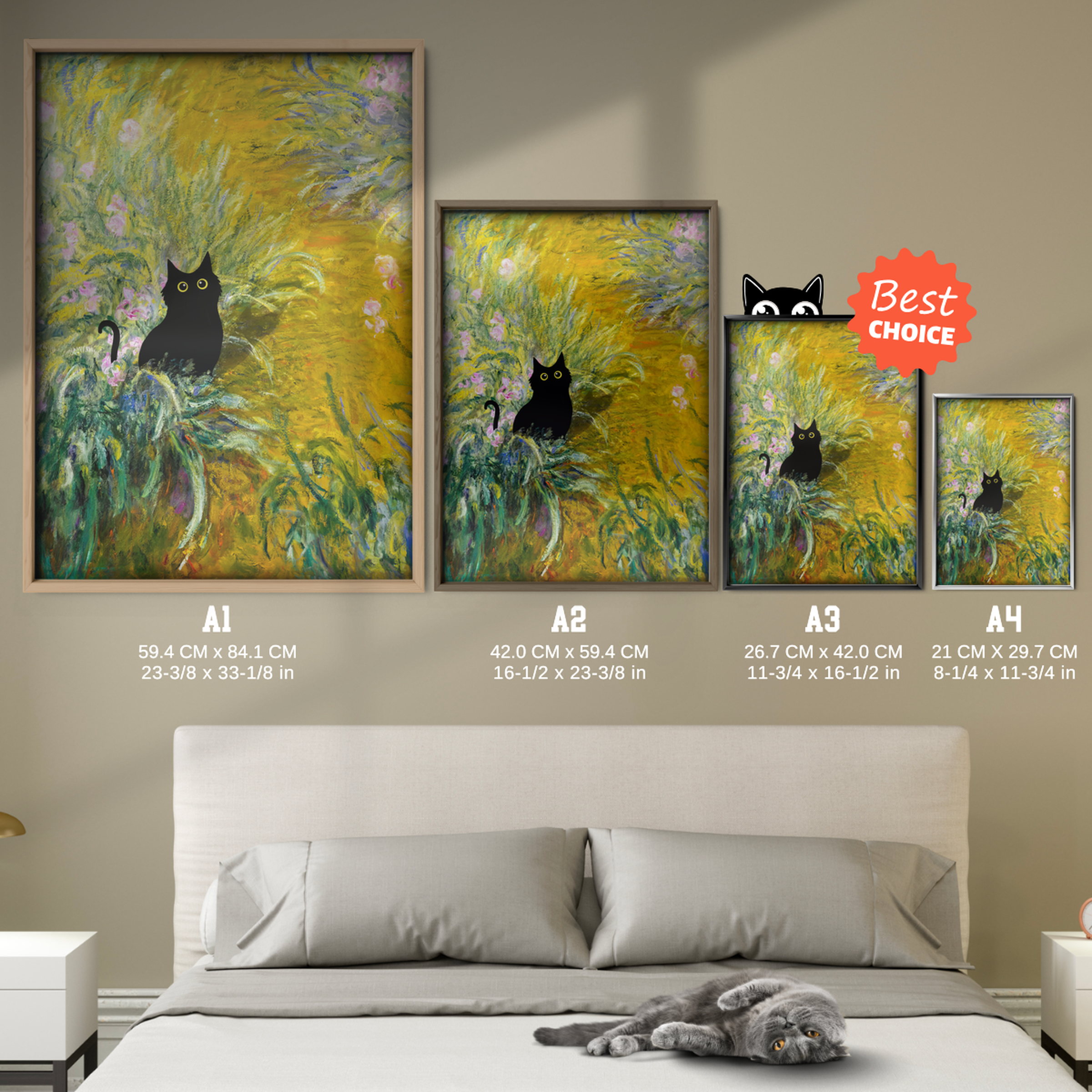 Black Cat In Monet Yellow Garden