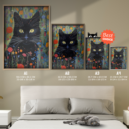 Black Cat In Wildflowers