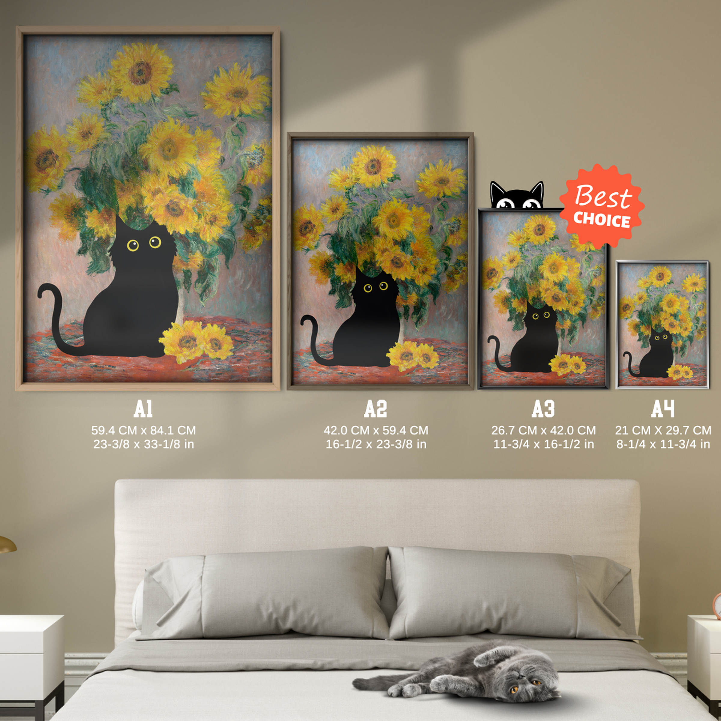 Black Cat With Van Gogh Sunflowers