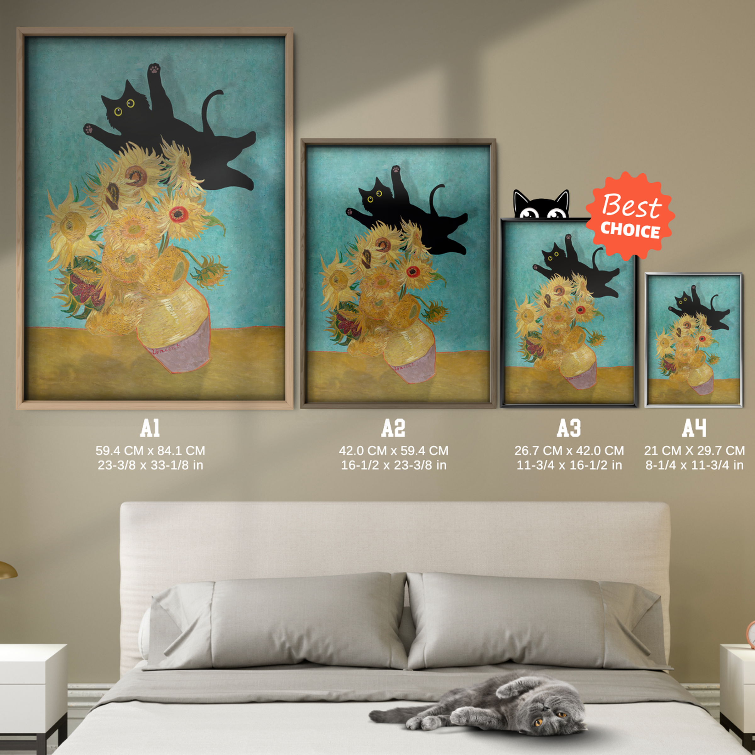 Cat Jump Van Gogh Sunflowers