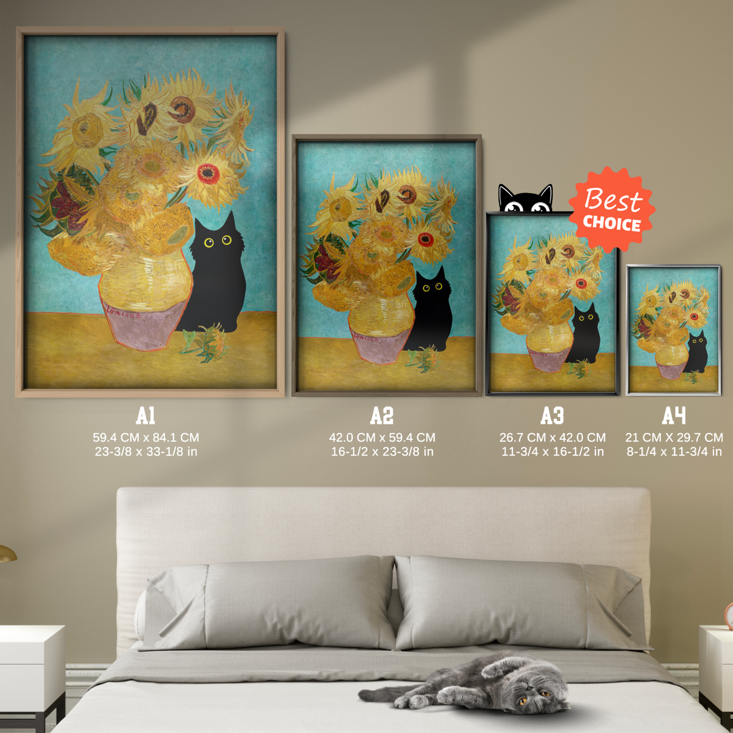 Curious Cat Van Gogh Sunflowers