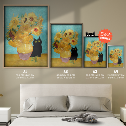 Curious Cat Van Gogh Sunflowers