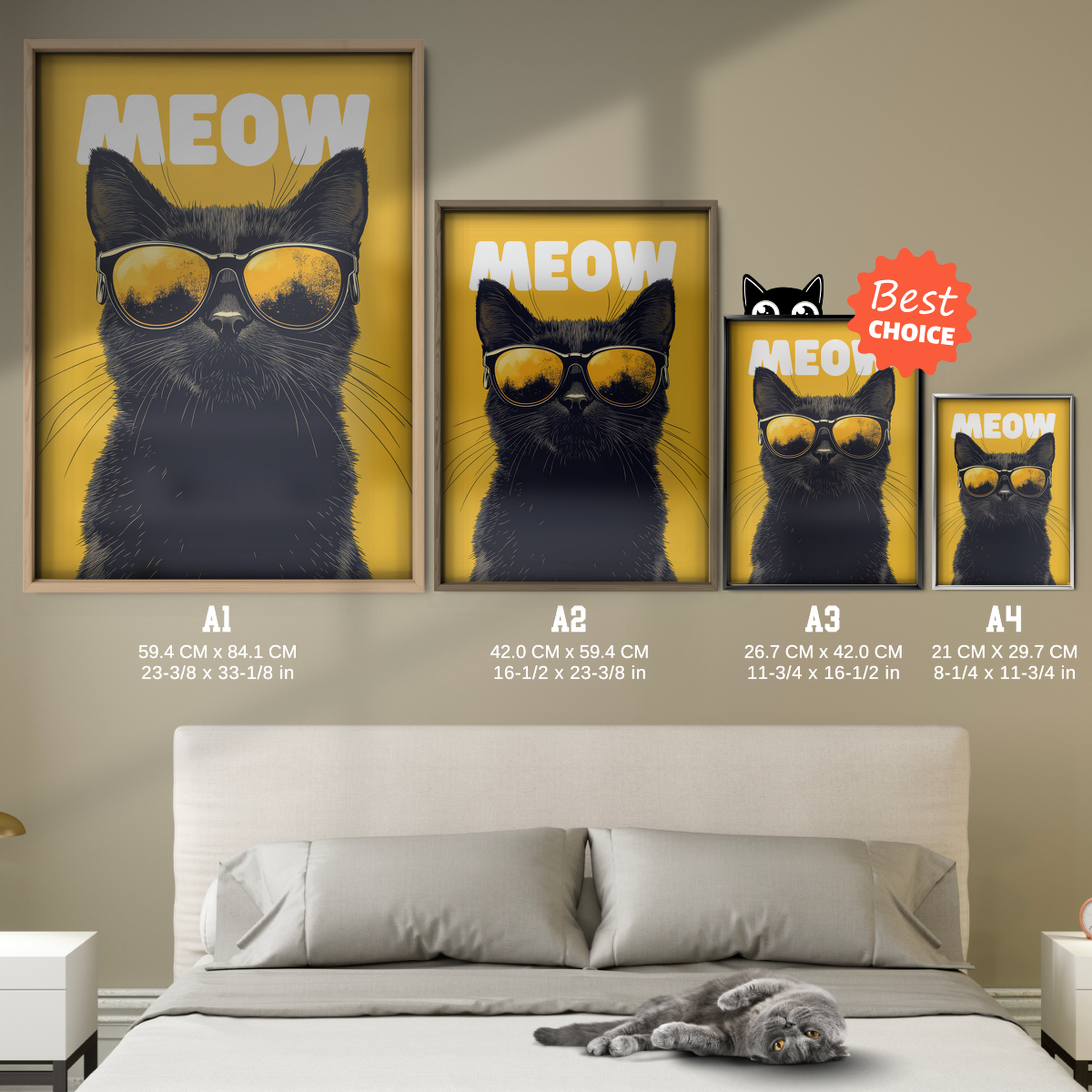 Groovy Black Cat Yellow Meow
