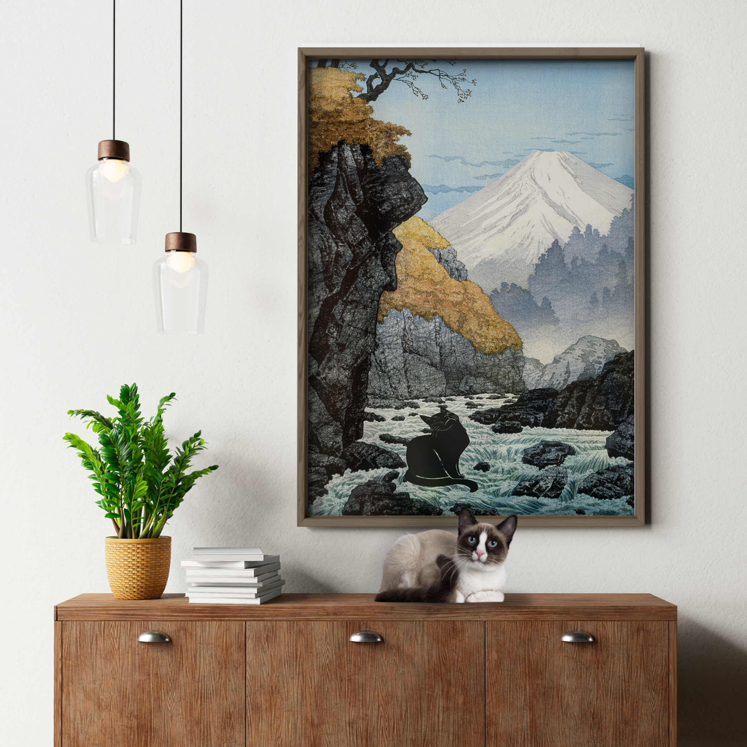 Black Cat By Mount Fuji Cat