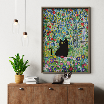 Black Cat In Klimt Flower Meadow