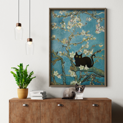 Black Cat In Van Gogh Almond Blossoms