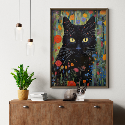 Black Cat In Wildflowers