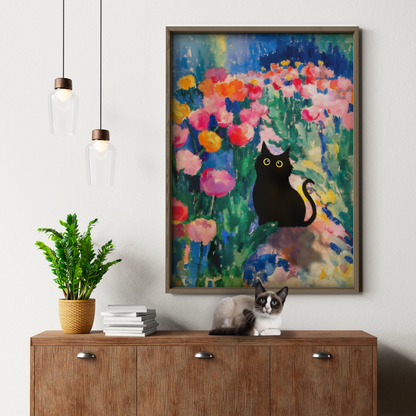 Cat In Monet Tulip Field