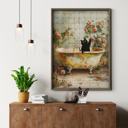 Cat In Vintage Floral Bathtub
