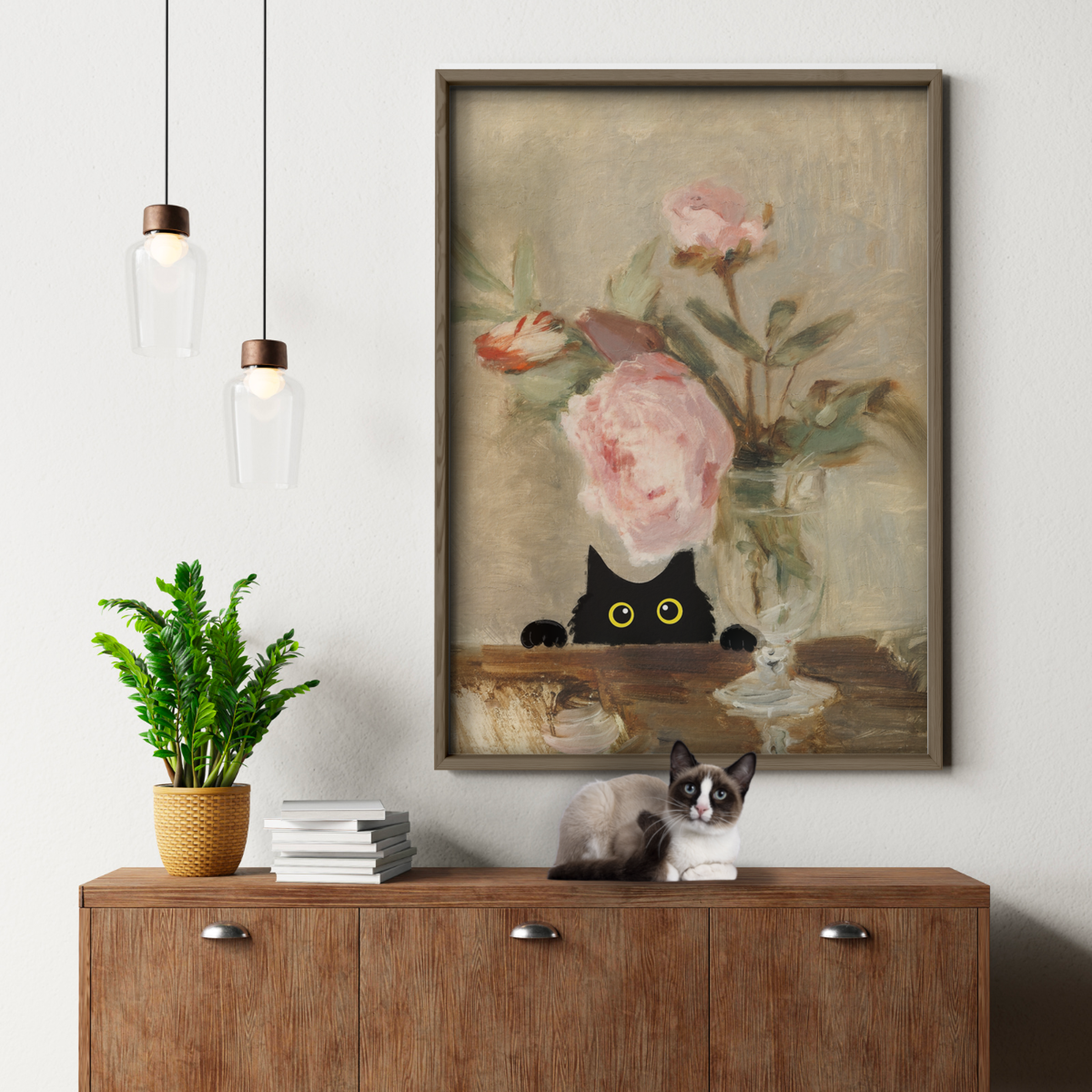 Cat Manet Vase Roses