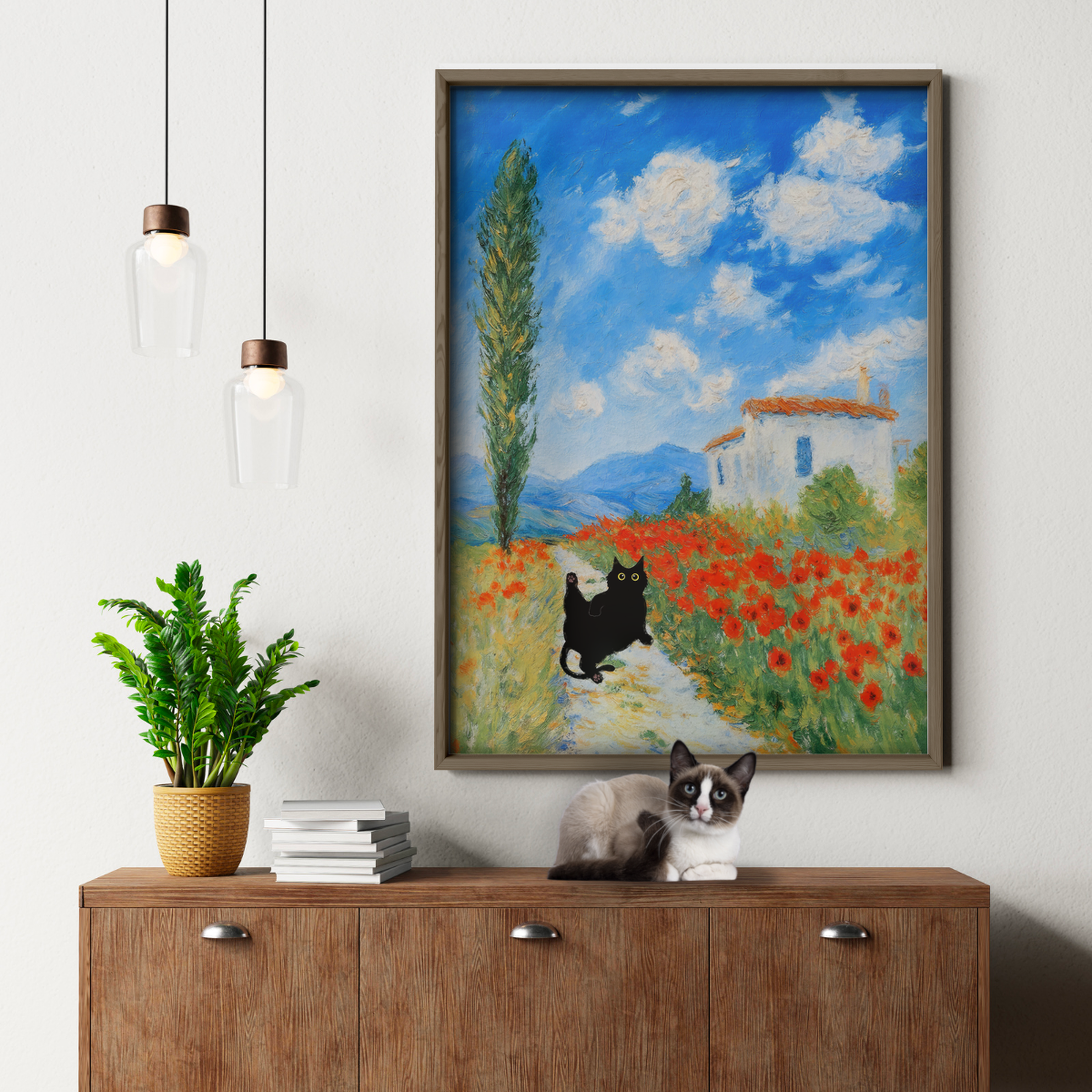 Cat On A Poppy Path