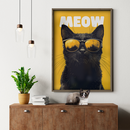 Groovy Black Cat Yellow Meow